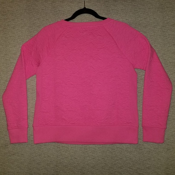 T By Talbots Top- Womens XS Floral Roses Quilted Embroidered Hot Pink Pullover - Picture 7 of 7